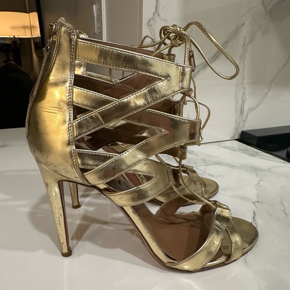 Aquazzura Beverly Hills Gold Lace Up Sandal Heel 38 8 - Picture 5 of 9